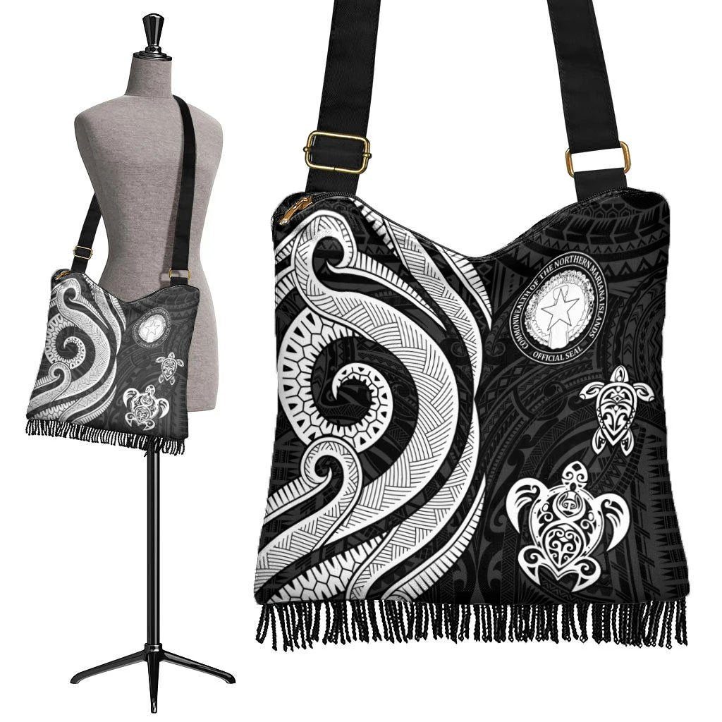 Northern Mariana Islands Boho Handbag - White Tentacle Turtle - Polynesian Pride