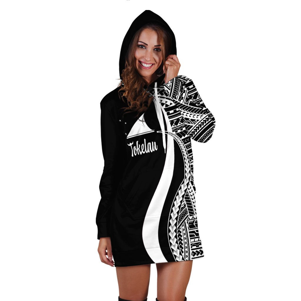 Tokelau Women's Hoodie Dress - White Polynesian Tentacle Tribal Pattern - Polynesian Pride