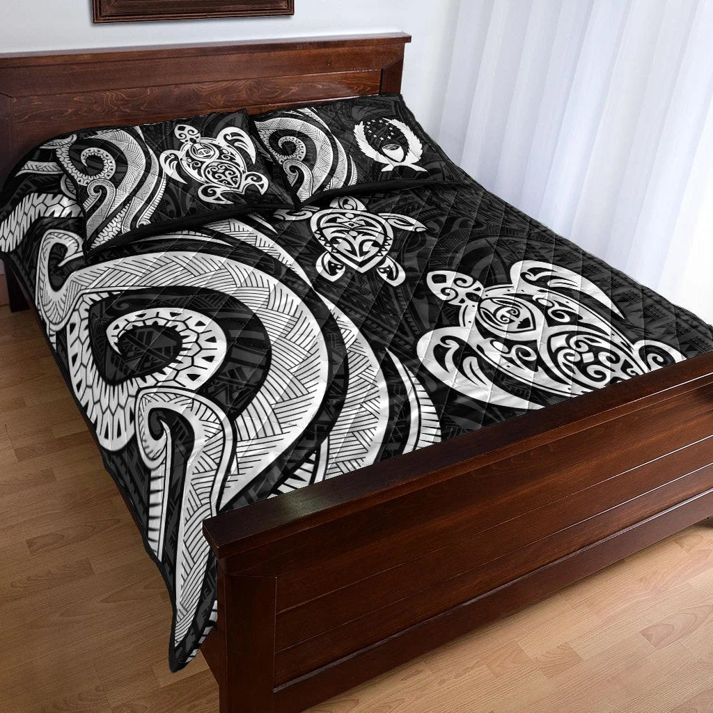 Pohnpei Quilt Bed Set - White Tentacle Turtle - Polynesian Pride