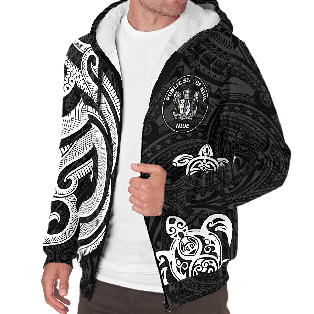 Niue Sherpa Hoodie - White Tentacle Turtle - Polynesian Pride