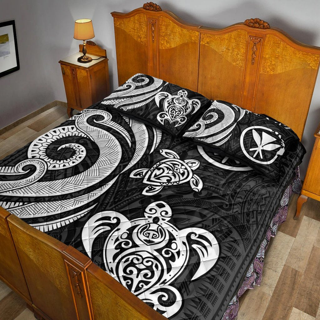 Hawaii Quilt Bed Set - White Tentacle Turtle - Polynesian Pride