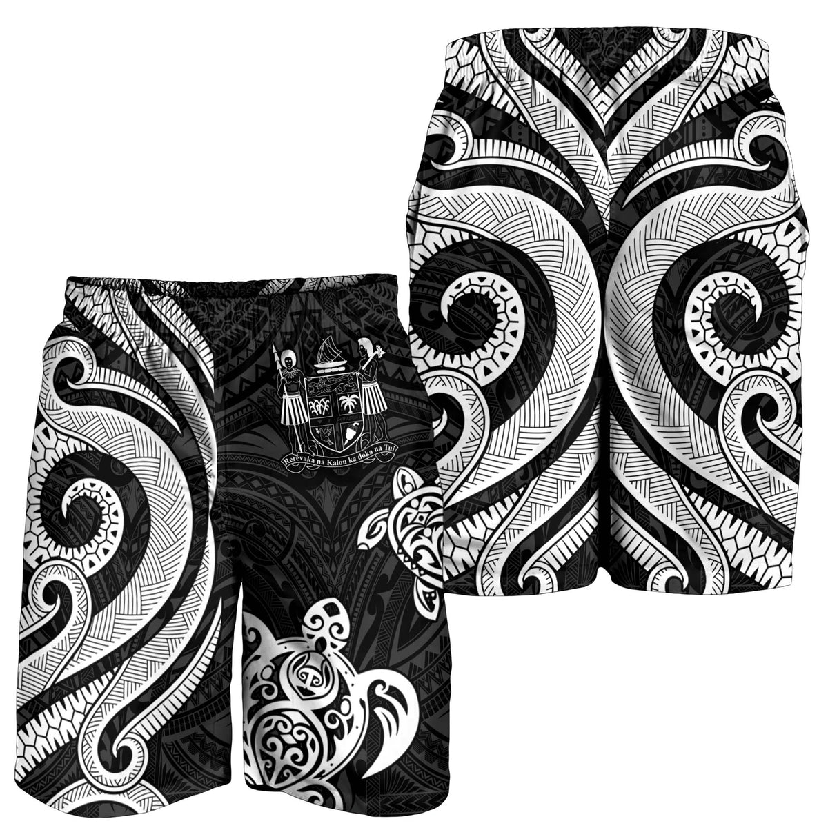 Fiji Men's Short - White Tentacle Turtle Crest - Polynesian Pride