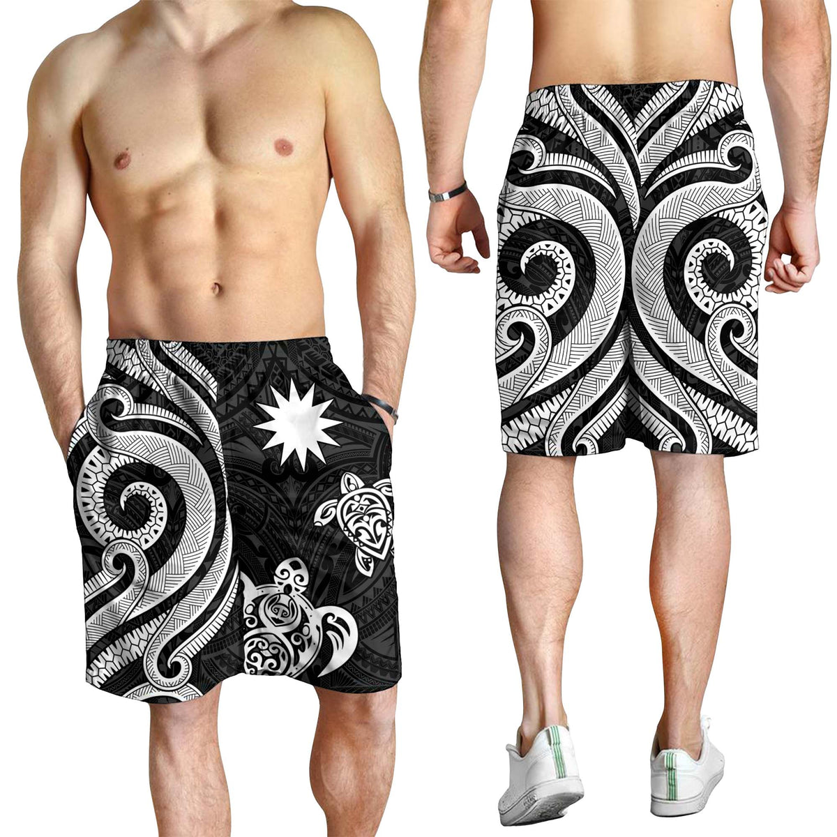 Nauru Men's Short - White Tentacle Turtle - Polynesian Pride