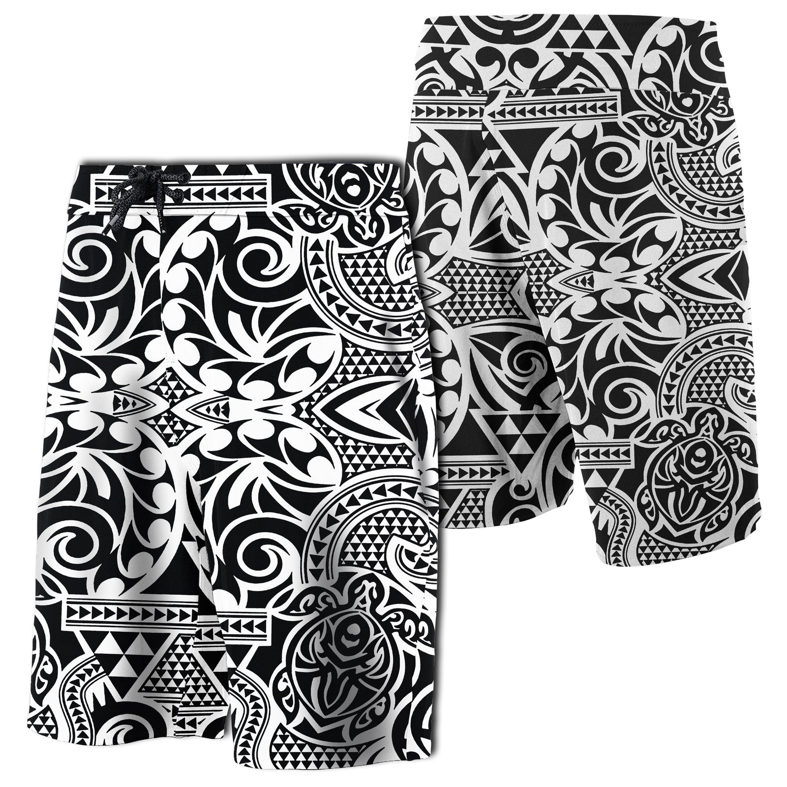 Hawaii Polynesian Tribal Turtle Board Shorts White Men White - Polynesian Pride