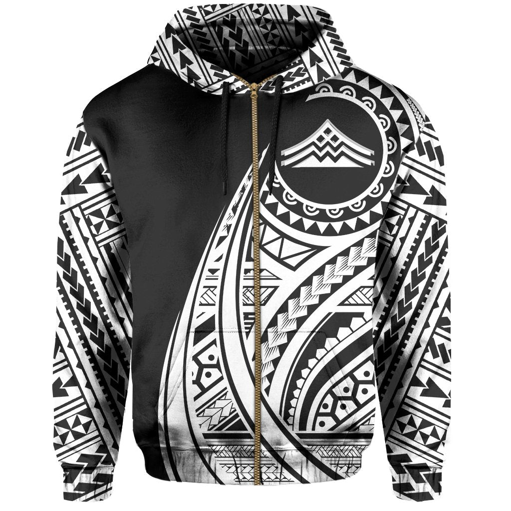Hawaii Mauna Kea Polynesian Zip up Hoodie Tatoo Style White - Polynesian Pride
