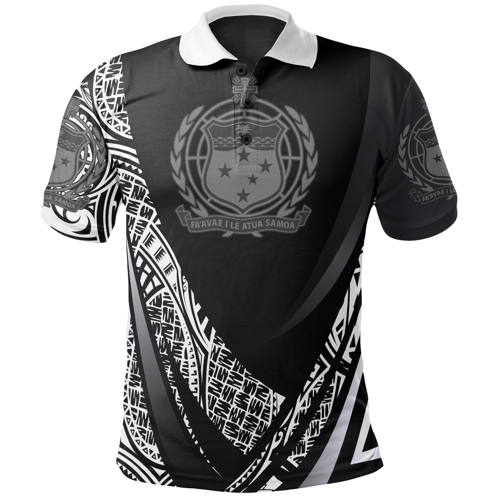 Samoa Polo Shirt White Polynesian Patterns Sport Style Unisex Black - Polynesian Pride