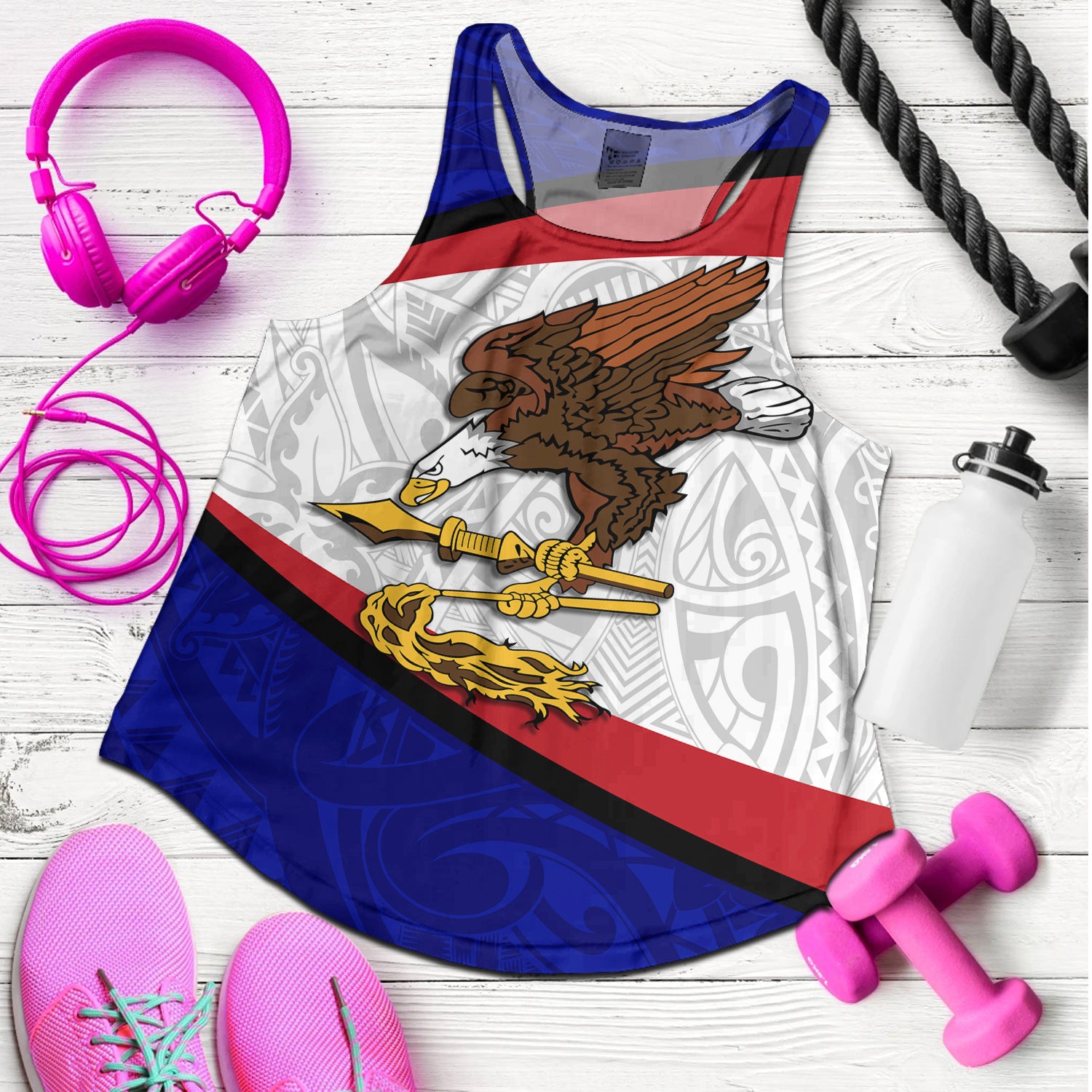 American Samoa Women Tank - American Samoa Polynesian Flag With Coat Of Arms Blue - Polynesian Pride