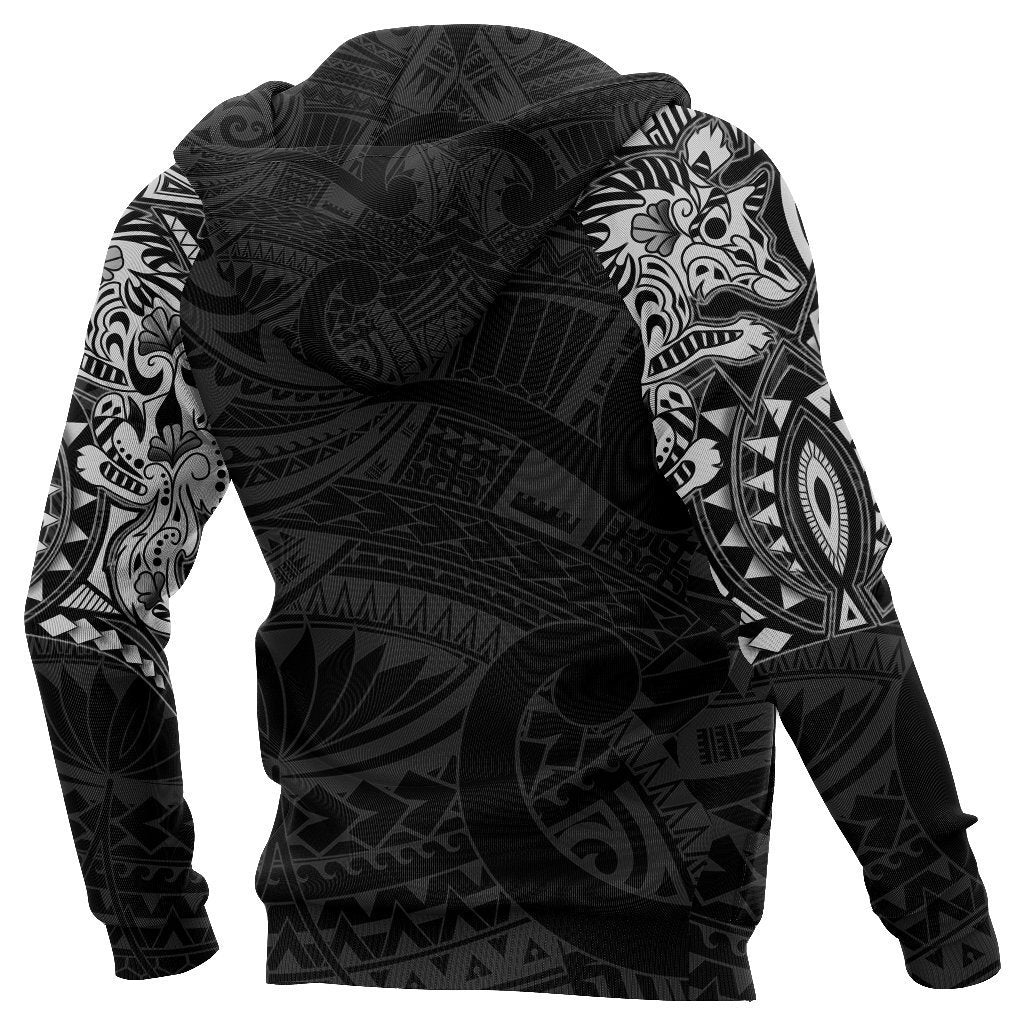 New Zealand Hoodie, Maori Tattoo Wolf Dragon Pullover Hoodie White - Polynesian Pride