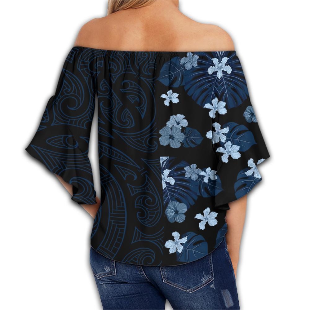Hawaii Hibiscus Flower Polynesian Women's Off Shoulder Wrap Waist Top - Curtis Style - AH - Polynesian Pride