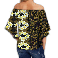 Hawaii Plumeria Polynesian Women's Off Shoulder Wrap Waist Top - Curtis Style - AH - Polynesian Pride