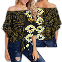 Hawaii Plumeria Polynesian Women's Off Shoulder Wrap Waist Top - Curtis Style - AH - Polynesian Pride