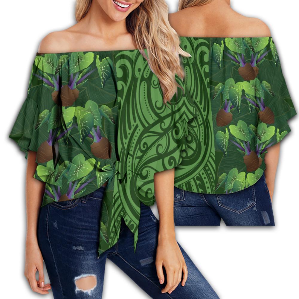 Hawaii Kalo Polynesian Women's Off Shoulder Wrap Waist Top - Melio Style - AH - Polynesian Pride