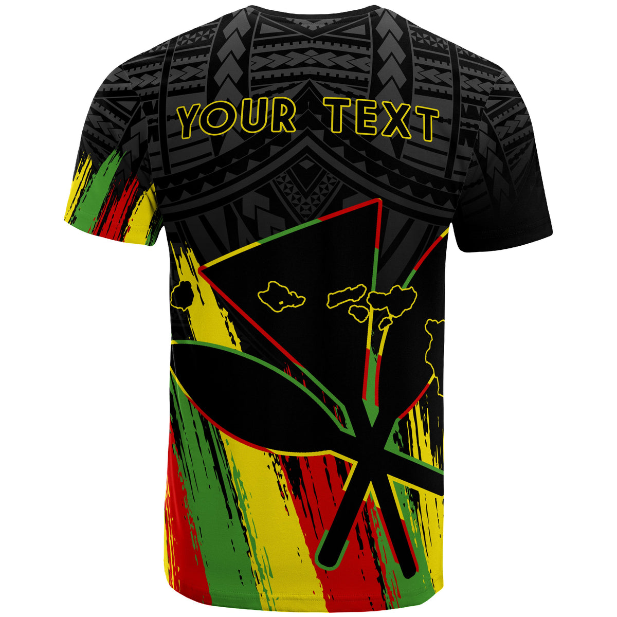 Custom Hawaiian Map Kanaka Flag Brush T Shirt Black Throne Style - Polynesian Pride