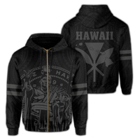 Polynesian King Kanaka Map Seal of Hawaii Zip Hoodie Gray Unisex Gray - Polynesian Pride