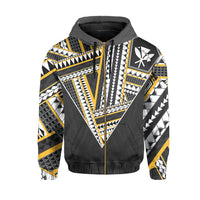 Hawaii Hoodie Zip Football Jersey Style Gray and Yellow - Polynesian Pride