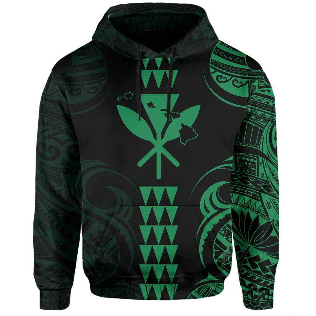 Kanaka Map Polynesian Kakau Hoodie Green - Polynesian Pride