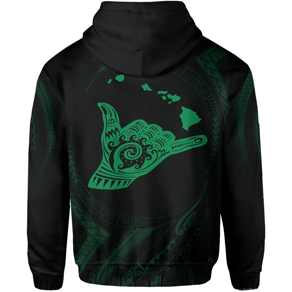 Polynesian Kanaka Shaka Map of Hawaii Zip Hoodie Green - Polynesian Pride