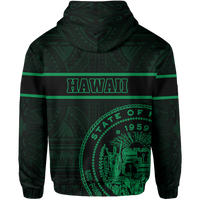Polynesian Kakau Kanaka Seal of Hawaii Hoodie Green - Polynesian Pride
