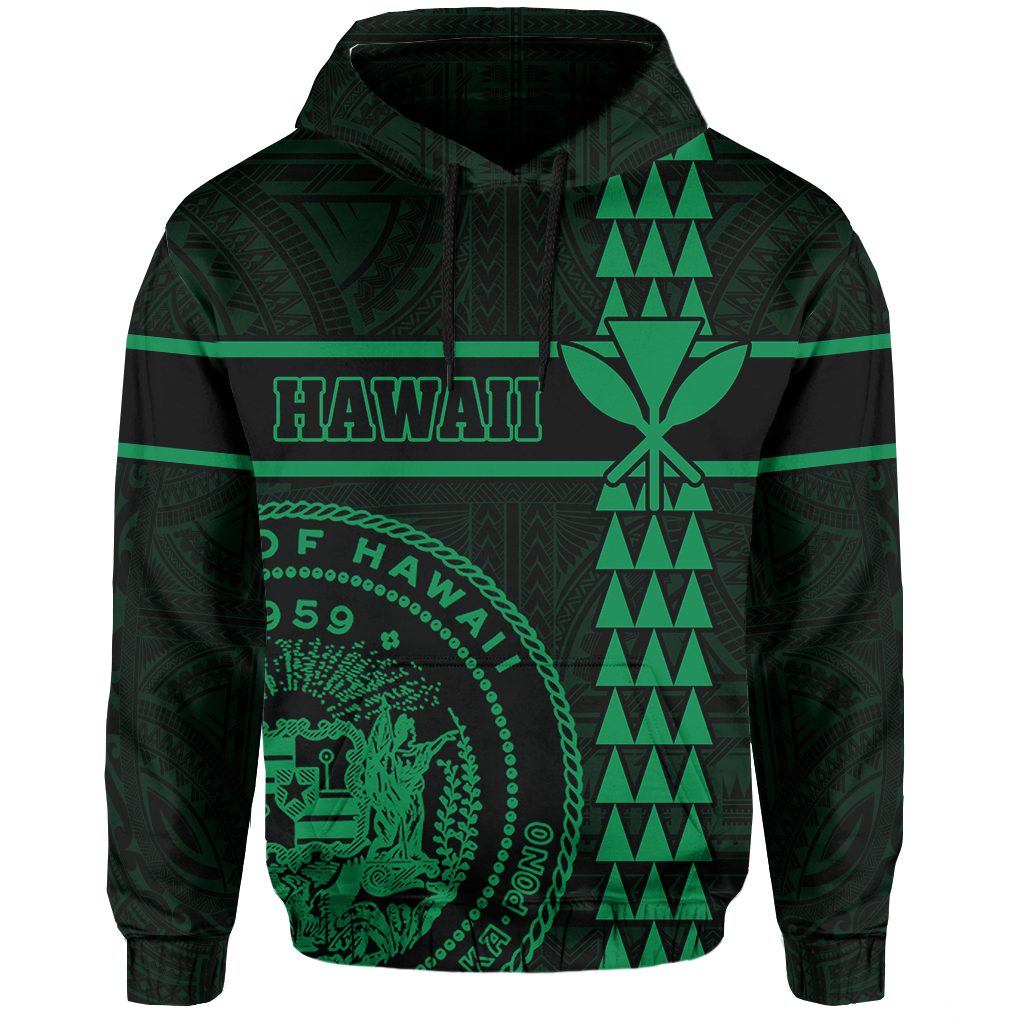 Polynesian Kakau Kanaka Seal of Hawaii Hoodie Green - Polynesian Pride