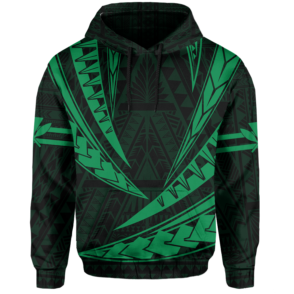 Polynesian Kakau Kanaka Maoli Map Hawaii Hoodie Green - Polynesian Pride