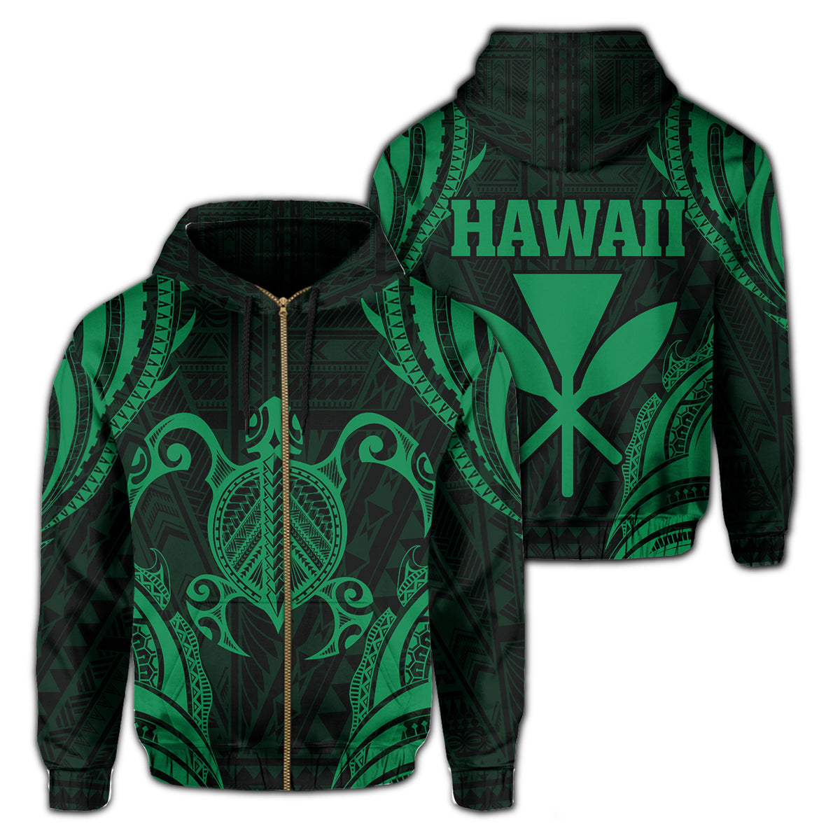 Polynesian Turtle Kanaka Maoli Hawaii Zip Hoodie Green Unisex Green - Polynesian Pride