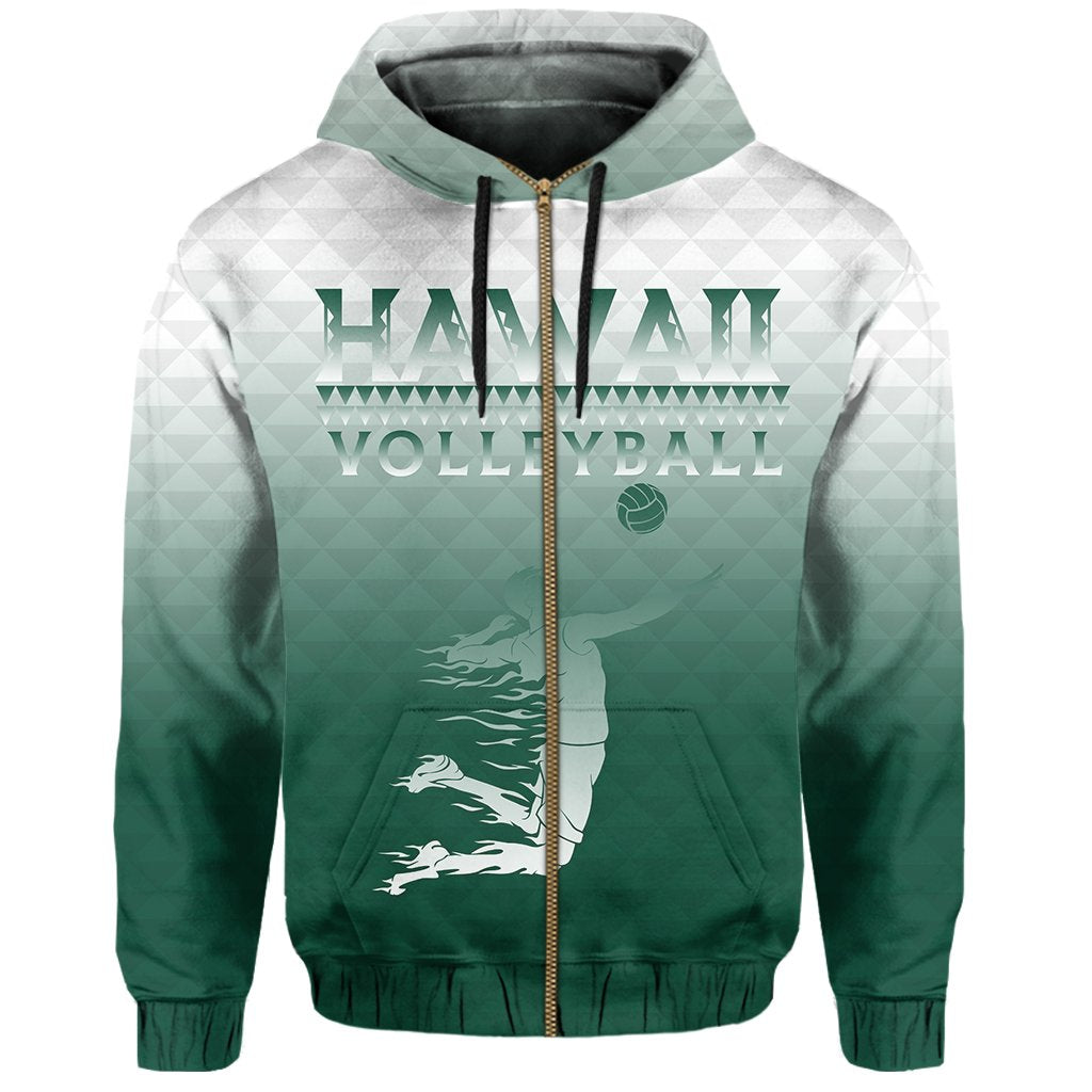 Volleyball Sport Kakau Hawaii zip Hoodie Green Mix - Polynesian Pride