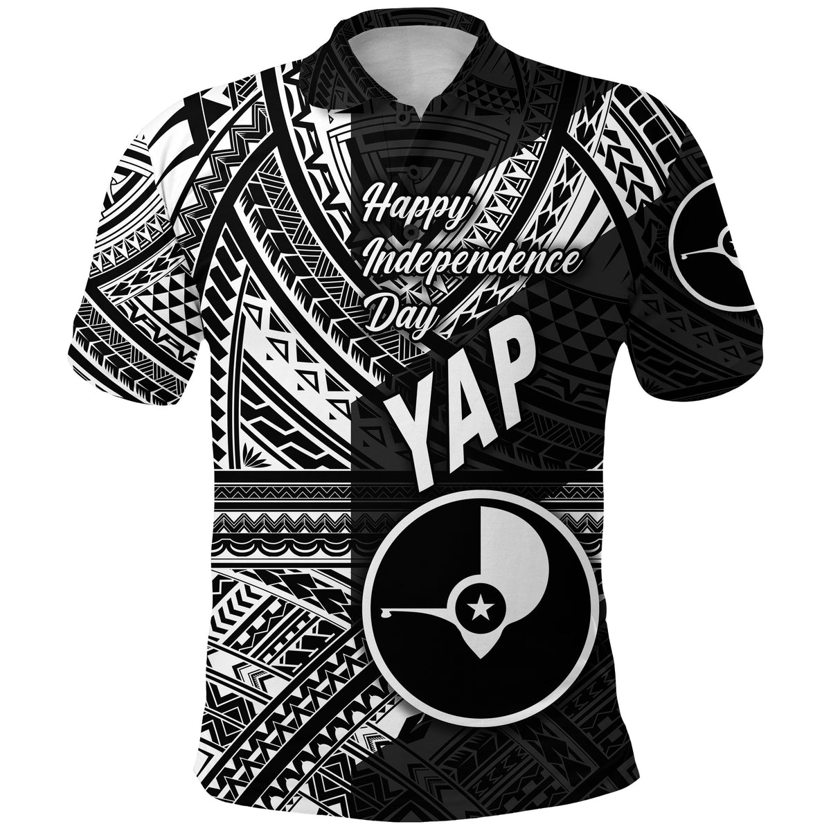 FSM Yap Polo Shirt Happy Independence Day Original Vibes Black LT8 - Polynesian Pride