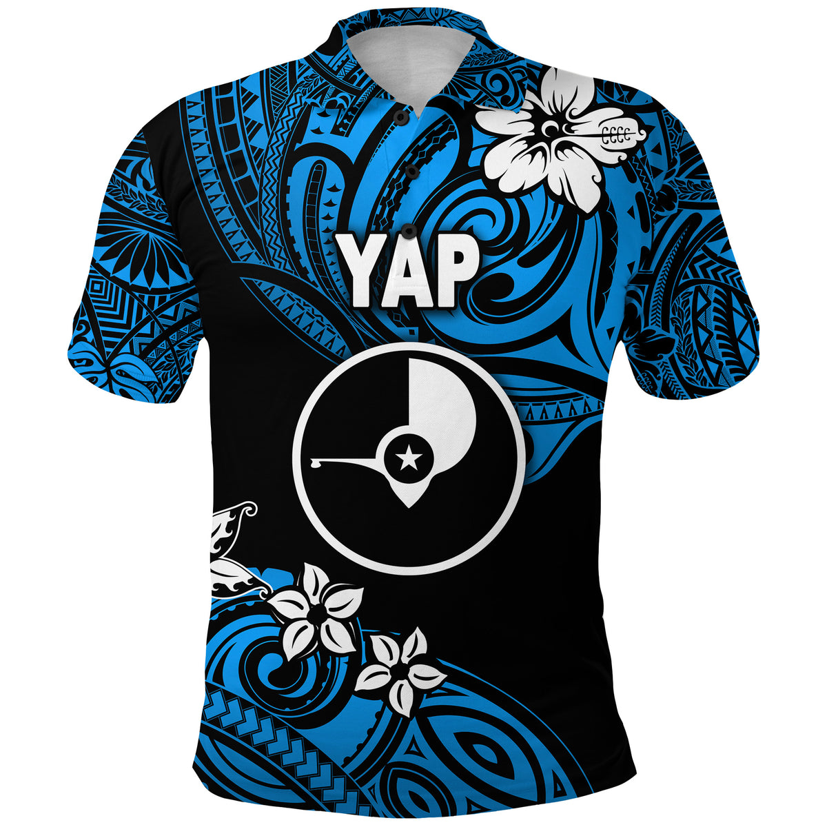 FSM Yap Polo Shirt Unique Vibes Blue LT8 - Polynesian Pride