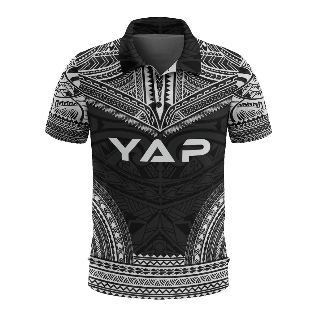 Yap Polo Shirt Yap Flag Polynesian Chief Tattoo Black Version Unisex Black - Polynesian Pride