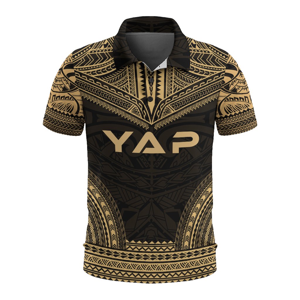 Yap Polo Shirt Coat Of Arms Polynesian Chief Tattoo Gold Version Unisex Gold - Polynesian Pride