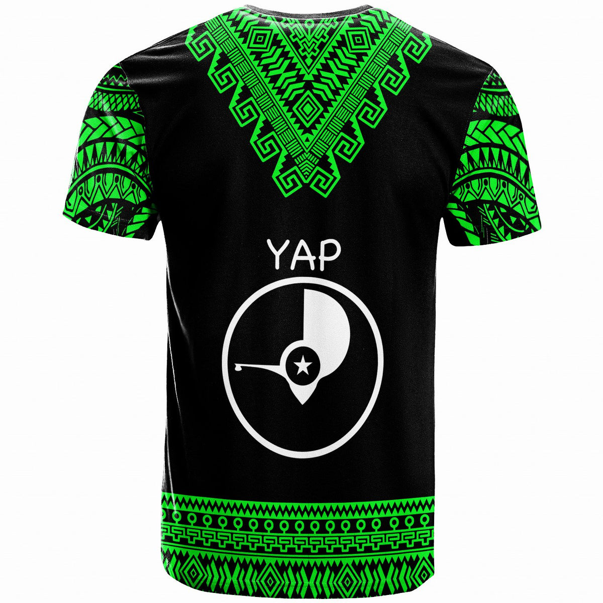 Yap Custom T Shirt Tooth Shaped Necklace Pattern Green Color - Polynesian Pride