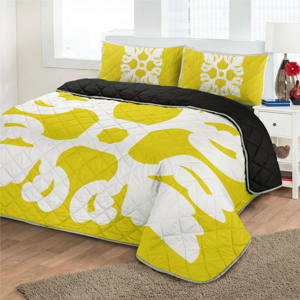 Hawaiian Royal Pattern Quilt Bed Set - Yellow - M1 Style - AH - Polynesian Pride