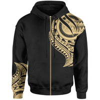 Cook Islands Zip Hoodie Cook Islands Tatau Gold Patterns With Coat of Arms Unisex Black - Polynesian Pride
