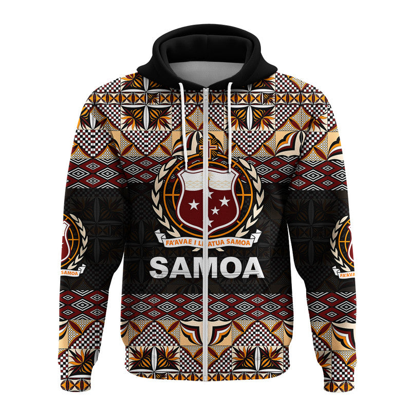 Samoa Hoodie Siapo Patterns LT6 Zip Hoodie Black - Polynesian Pride