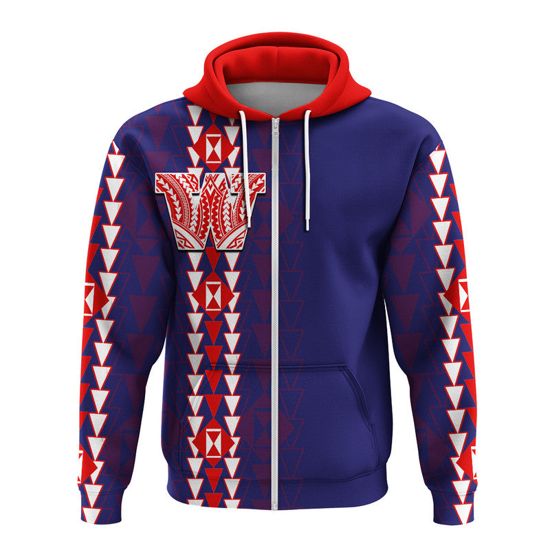 Hawaii Waianae High Mix Kakau Hoodie LT6 Zip Hoodie Blue - Polynesian Pride