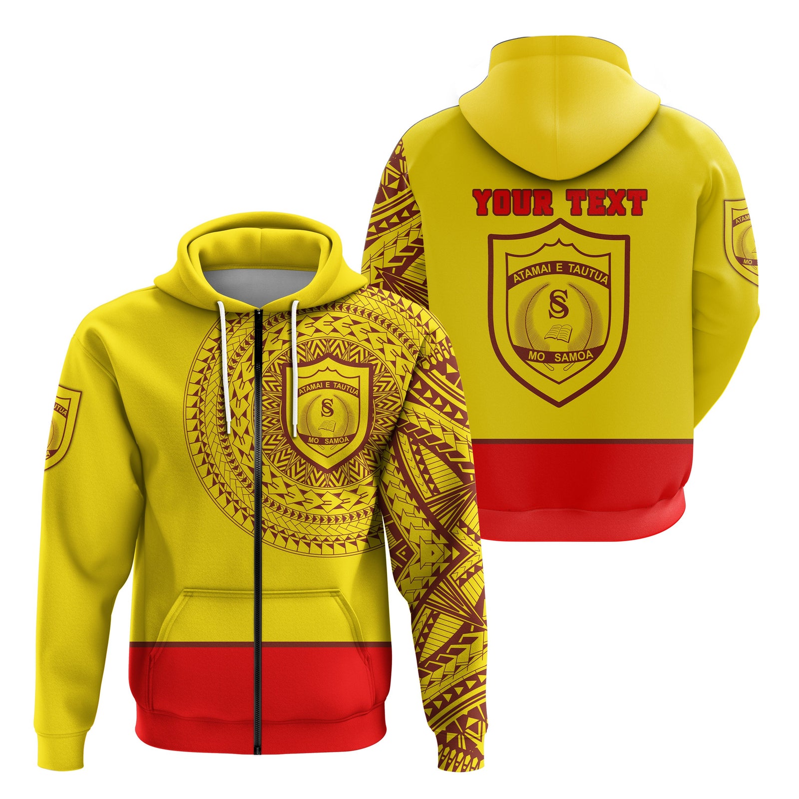 Custom Samoa College Zip Hoodie Tattoo Style Unisex Yellow - Polynesian Pride