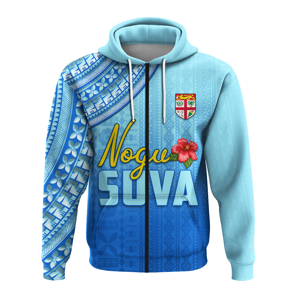 Nogu Suva Rugby Fiji Zip Hoodie Tapa Blue LT4 - Polynesian Pride