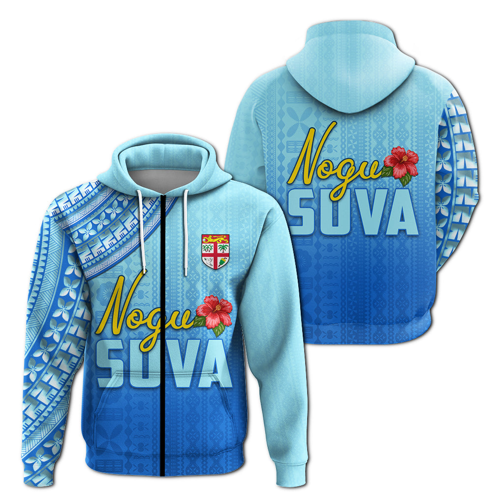 Nogu Suva Rugby Fiji Zip Hoodie Tapa Blue LT4 Unisex Blue - Polynesian Pride