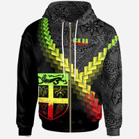 Fiji Zip up Hoodie Fiji Coat of Arms With Polynesian Tattoo Reggae Unisex Reggae - Polynesian Pride