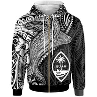 Guam Zip up Hoodie Humpback Whale & Coat of Arms White Unisex White - Polynesian Pride