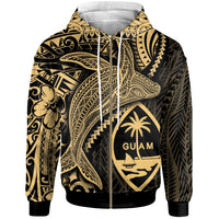 Guam Zip up Hoodie Humpback Whale & Coat of Arms Gold Unisex Gold - Polynesian Pride