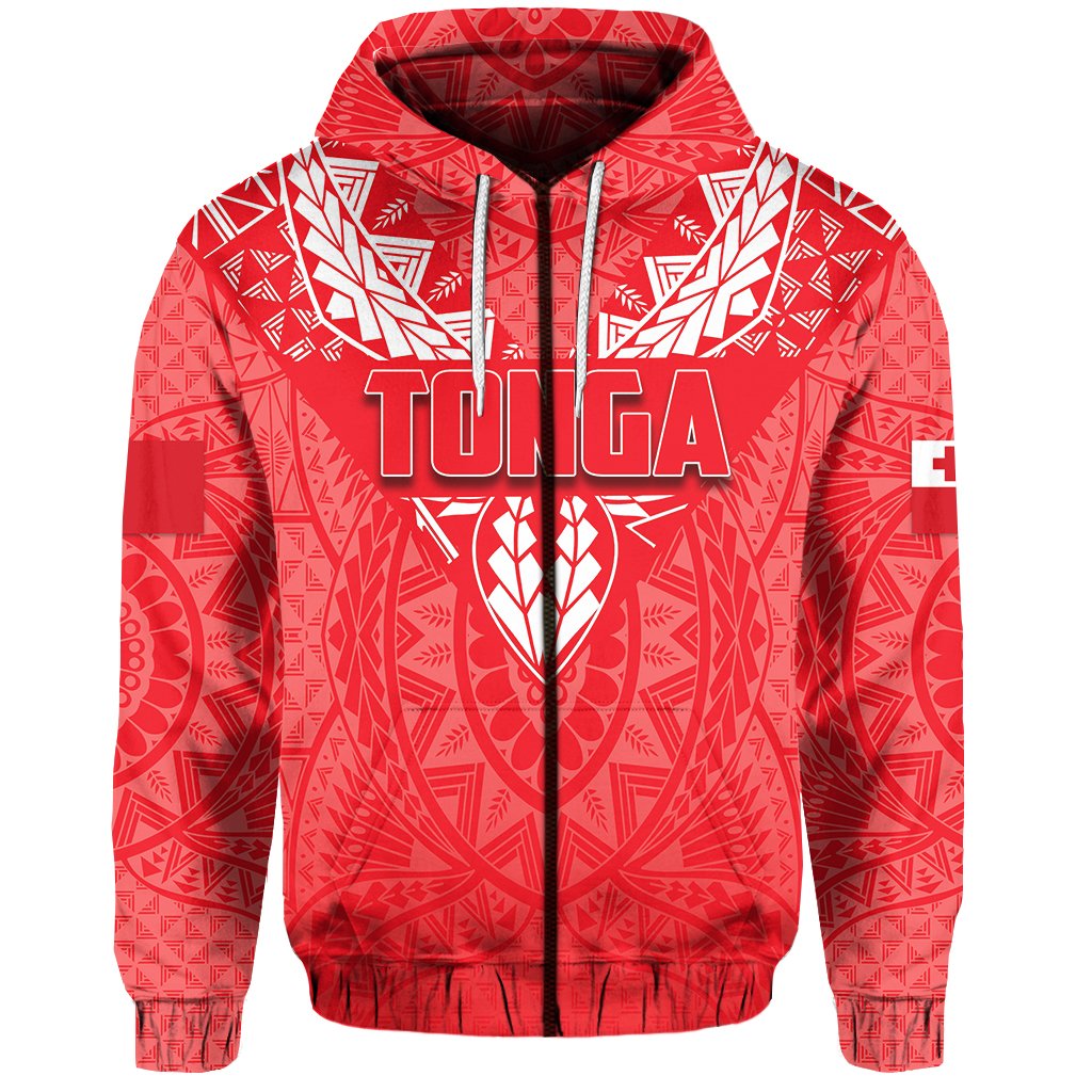 Tonga Rugby Zip Hoodie Polynesian With Coat of Arms Style Unisex Red - Polynesian Pride