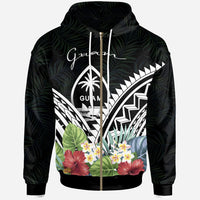 Guam Polynesian Zip up Hoodie Guam Coat of Arms & Polynesian Tropical Flowers White Unisex White - Polynesian Pride