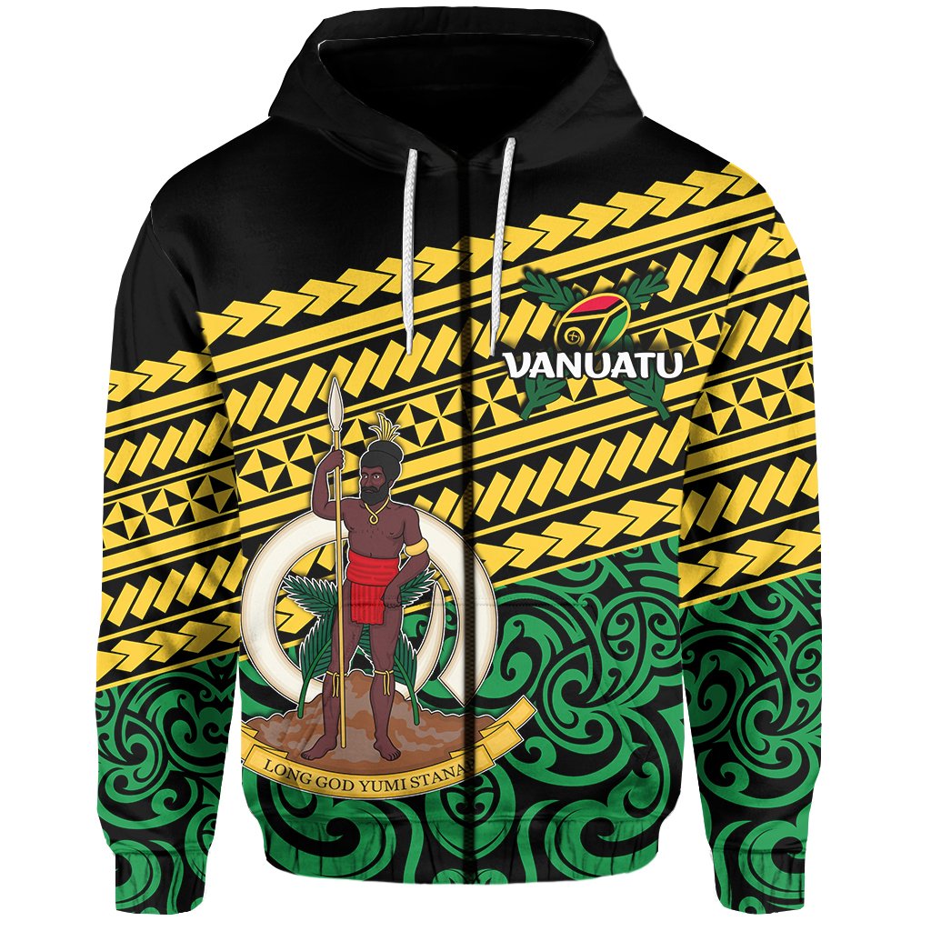 Vanuatu Rugby Zip Hoodie Polynesian Style Unisex Green - Polynesian Pride