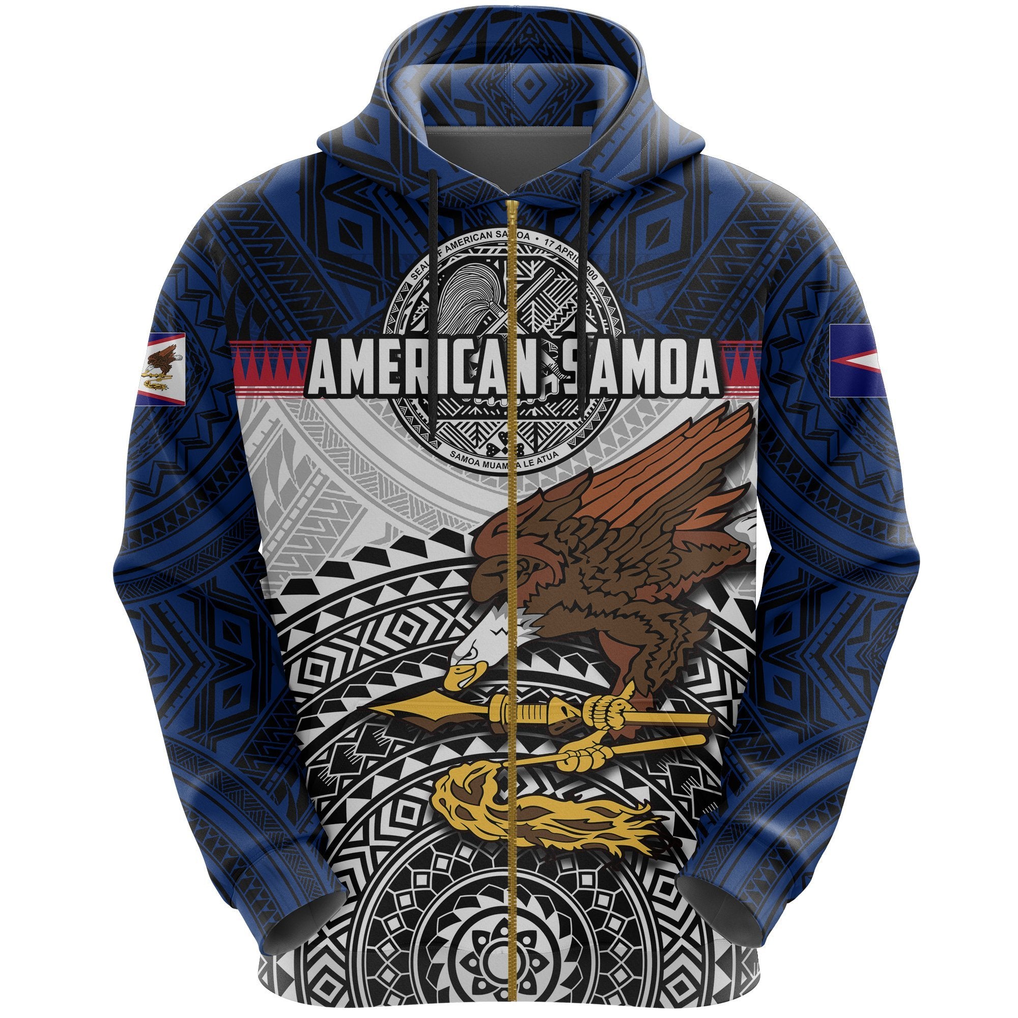 American Samoa All Over Zip Hoodie Polynesian Unisex Blue - Polynesian Pride