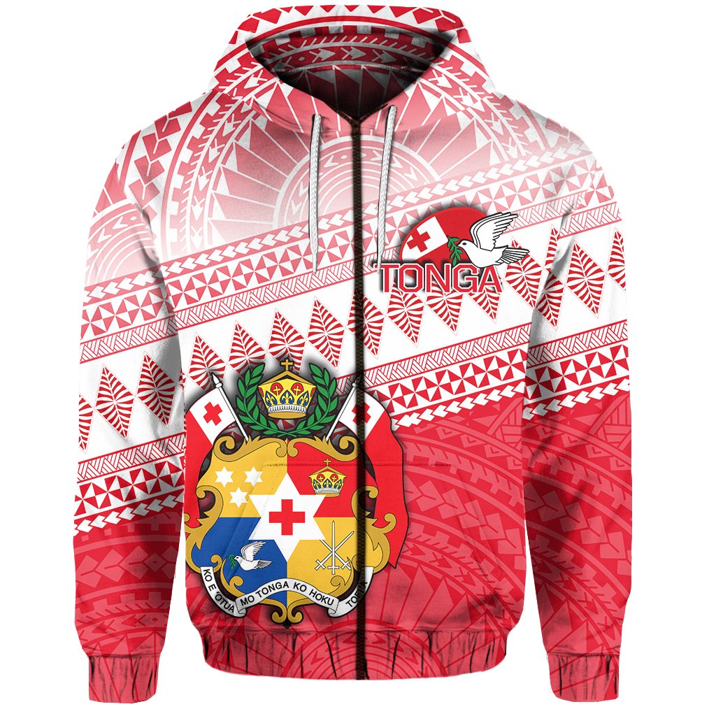 Tonga Rugby Zip Hoodie Polynesian Style Unisex Red - Polynesian Pride