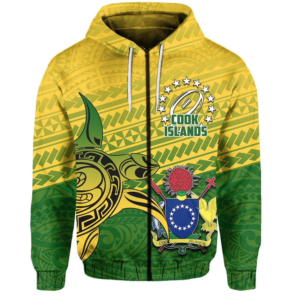 Cook Islands Rugby Turtle Polynesian Zip Hoodie Unisex Green - Polynesian Pride