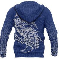 New Zealand Zip up Hoodie, Maori Tattoo Zipper Hoodie Polynesian Style Blue - Polynesian Pride