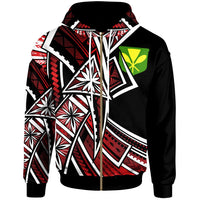 Hawaii Zip up Hoodie Tribal Flower Special Pattern Red Color Unisex Red - Polynesian Pride